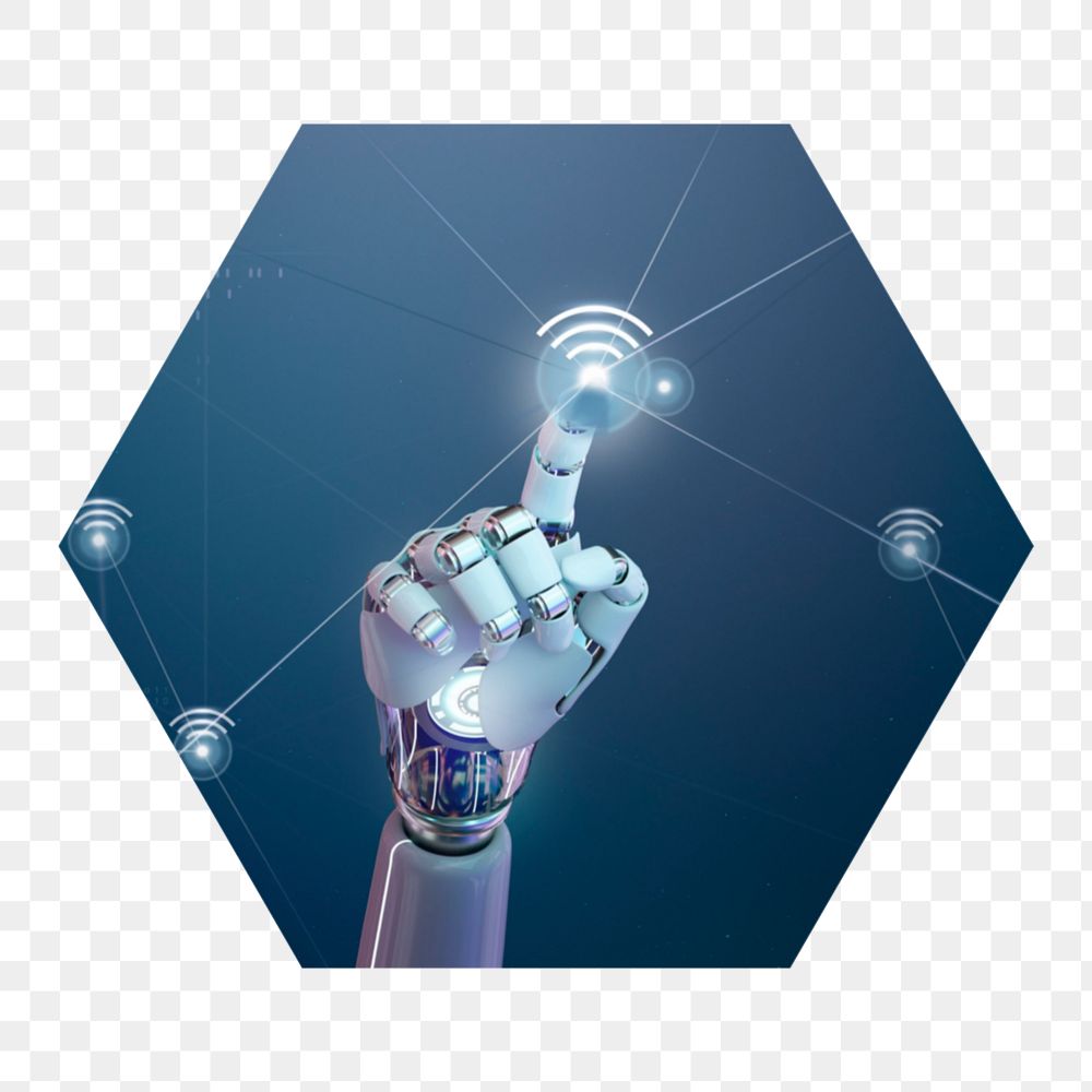 Png AI network advancement hexagonal  sticker, transparent background