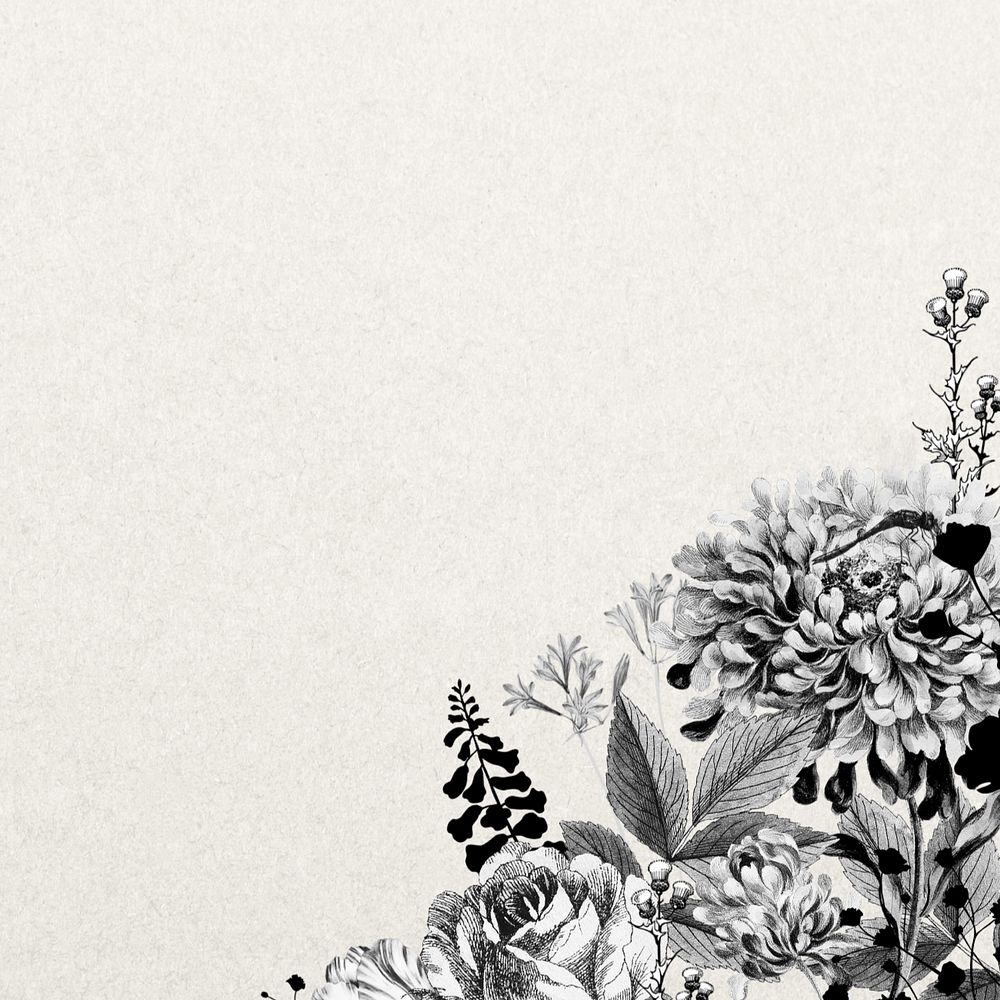 Vintage flower border background, black and white botanical illustration, editable design