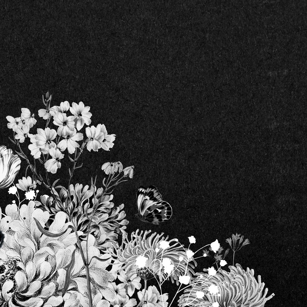 Vintage flower border background, black and white botanical illustration, editable design