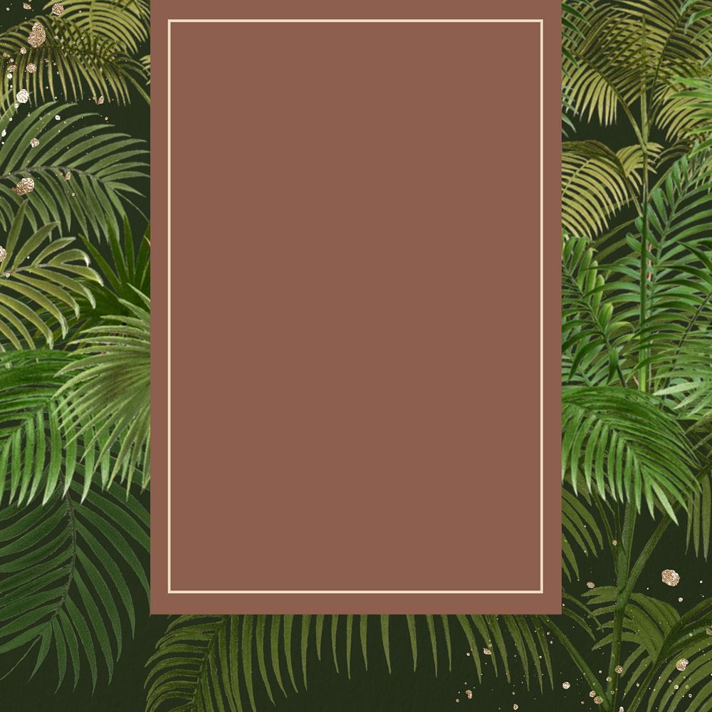 Tropical palm trees frame, brown rectangle shape, editable design