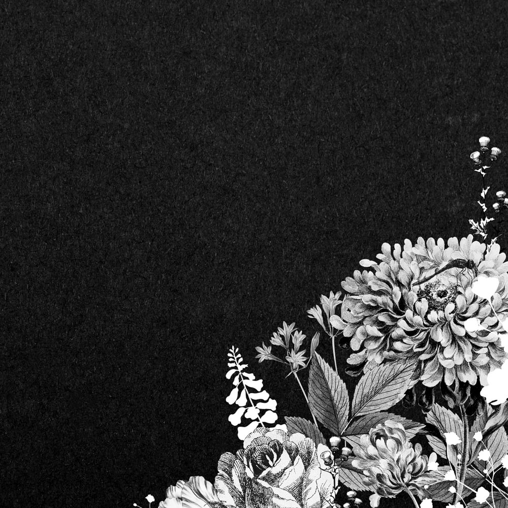 Vintage flower border background, black and white botanical illustration, editable design