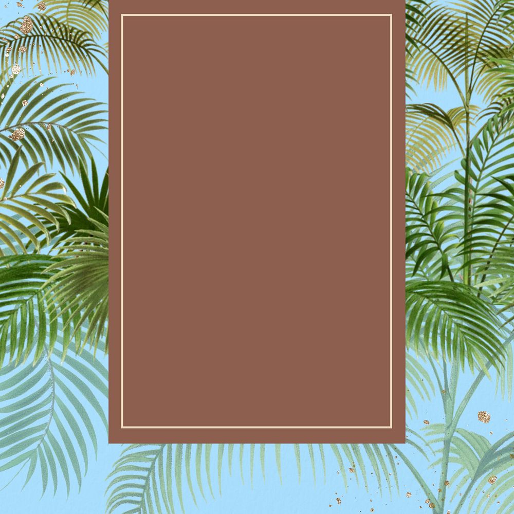 Tropical palm trees frame, brown rectangle shape, editable design