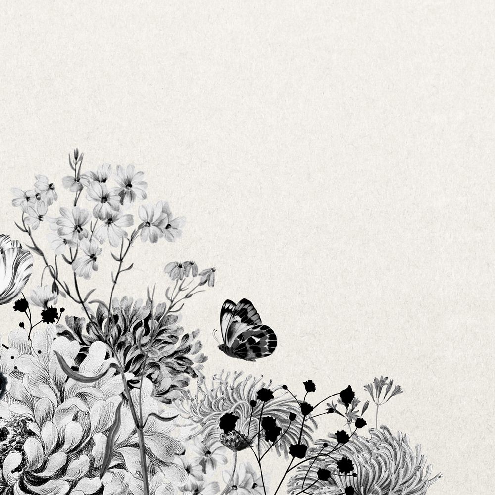 Vintage flower border background, black and white botanical illustration, editable design