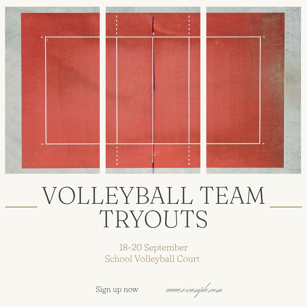 Volleyball team tryouts Facebook post template, editable social media ad