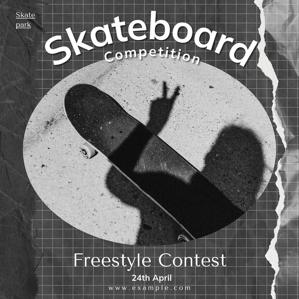 Skateboard competition Instagram post template, editable text