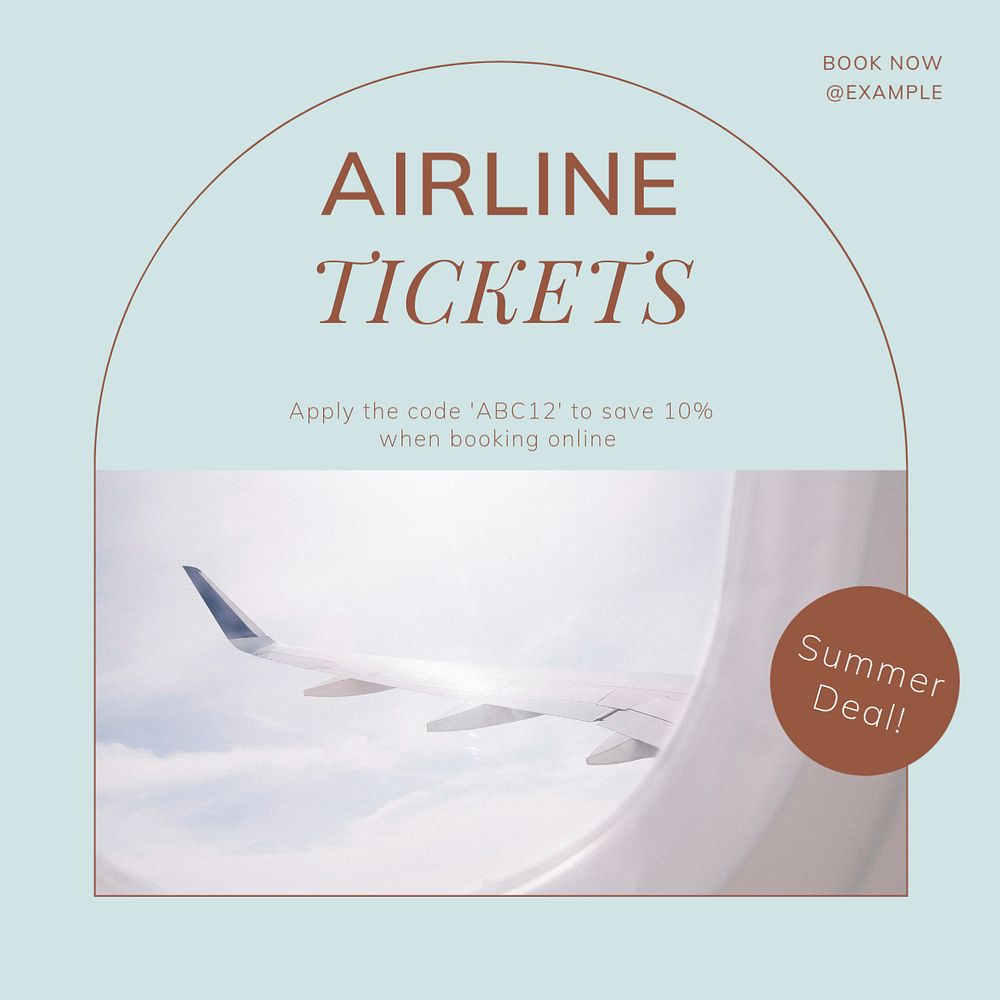 Airline tickets deal Facebook post template, editable social media ad