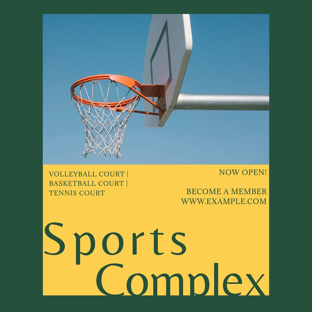 Sports complex Facebook post template, editable social media ad