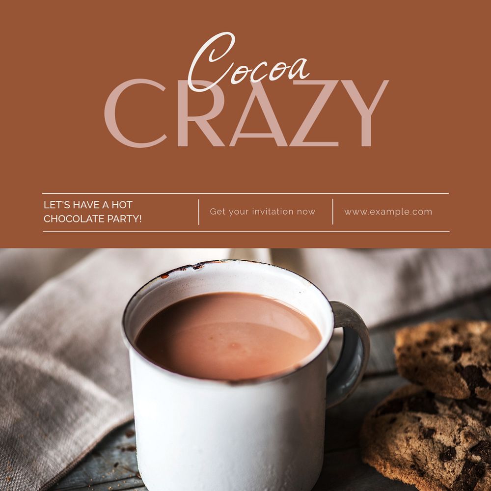 Hot chocolate party Facebook post template, editable social media ad