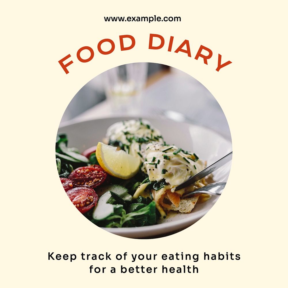 Food diary Instagram post template, editable text