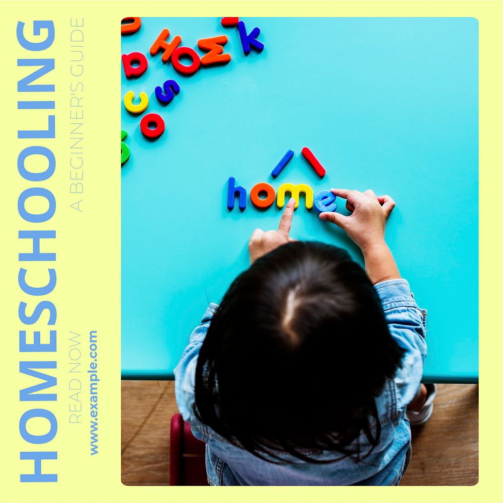 Home school children Instagram post template, editable design