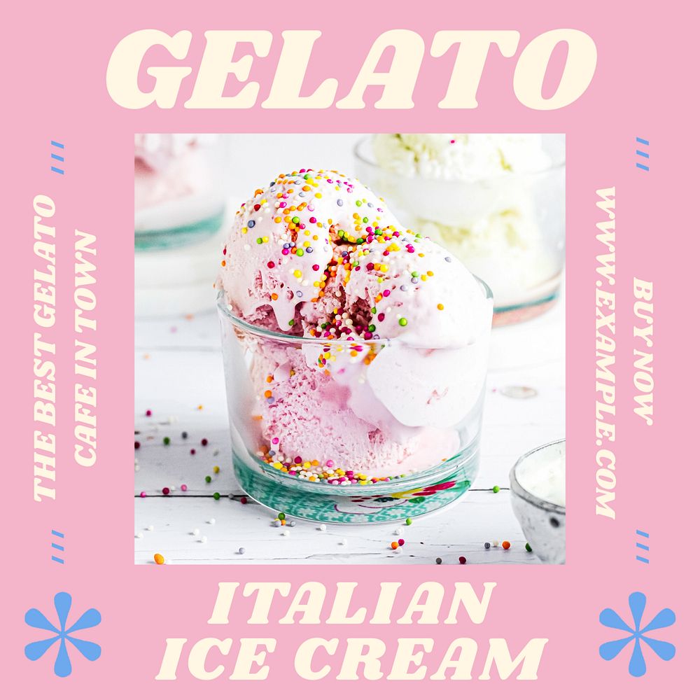 Gelato ice cream Instagram post template, editable design