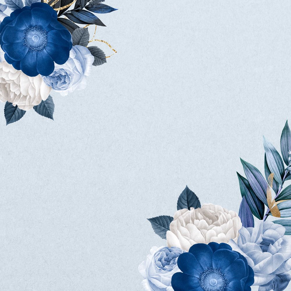 Blue anemone flower background, Winter border, editable design