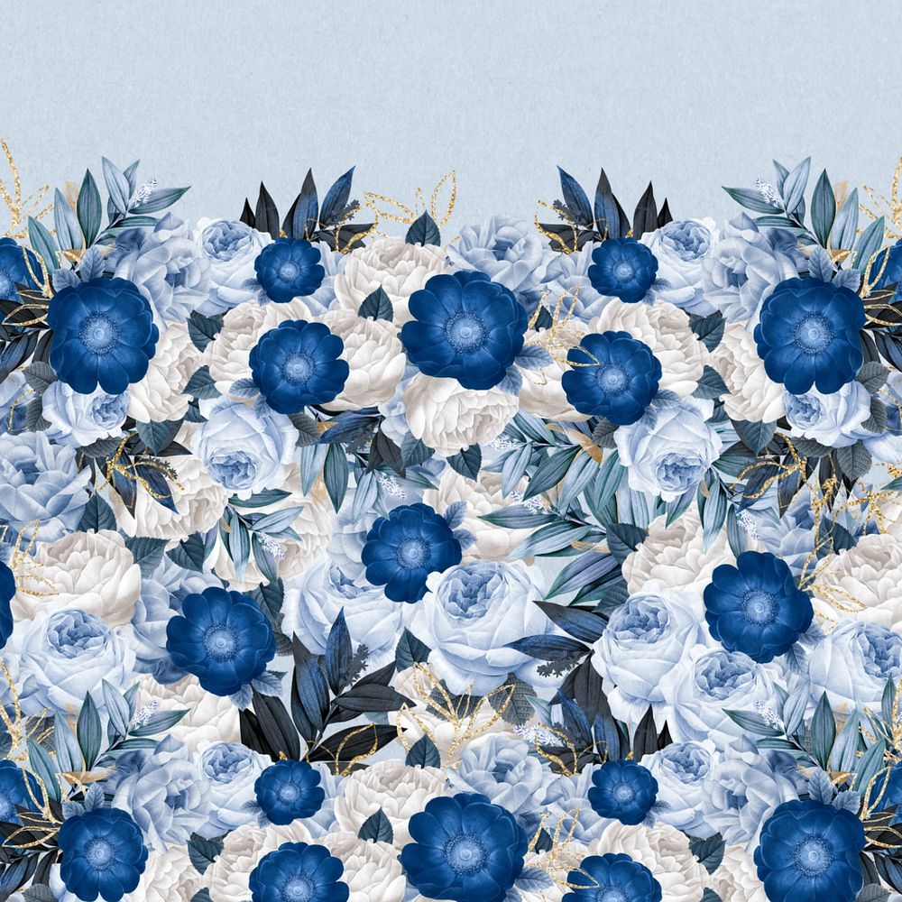 Blue anemone flower background, Winter season border, editable design