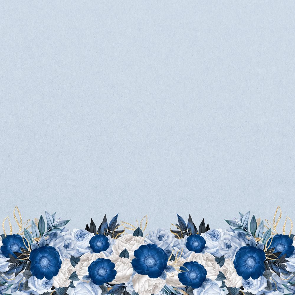 Blue anemone flower background, Winter season border, editable design