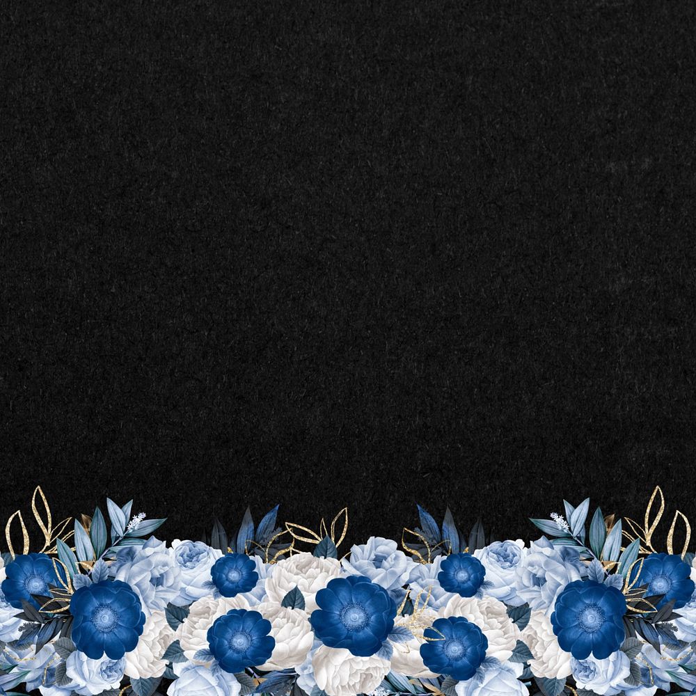 Black anemone flower background, Winter season border, editable design