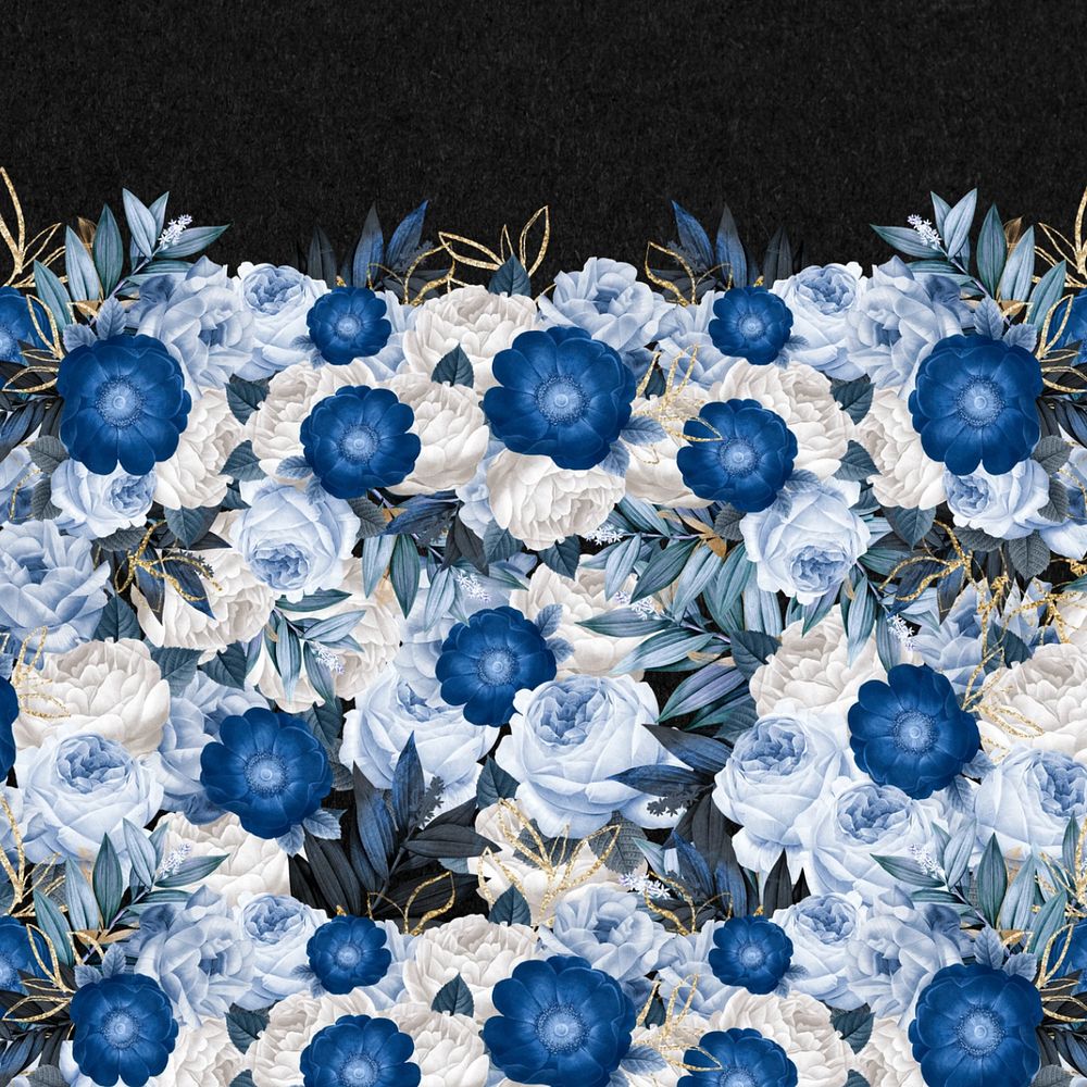 Blue anemone flower background, Winter season border, editable design