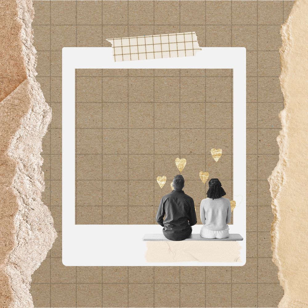 Couple aesthetic frame, instant film photo collage, editable design