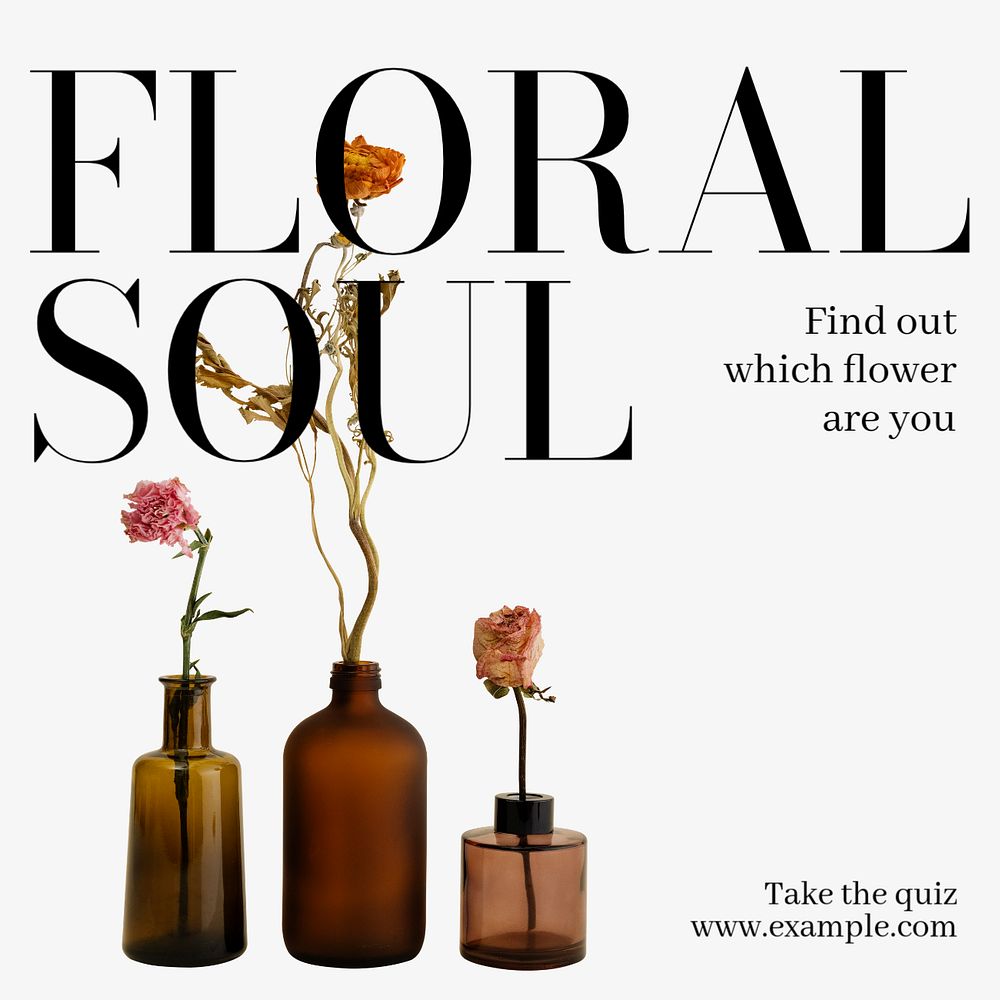 Floral soul quiz Instagram post template, editable text