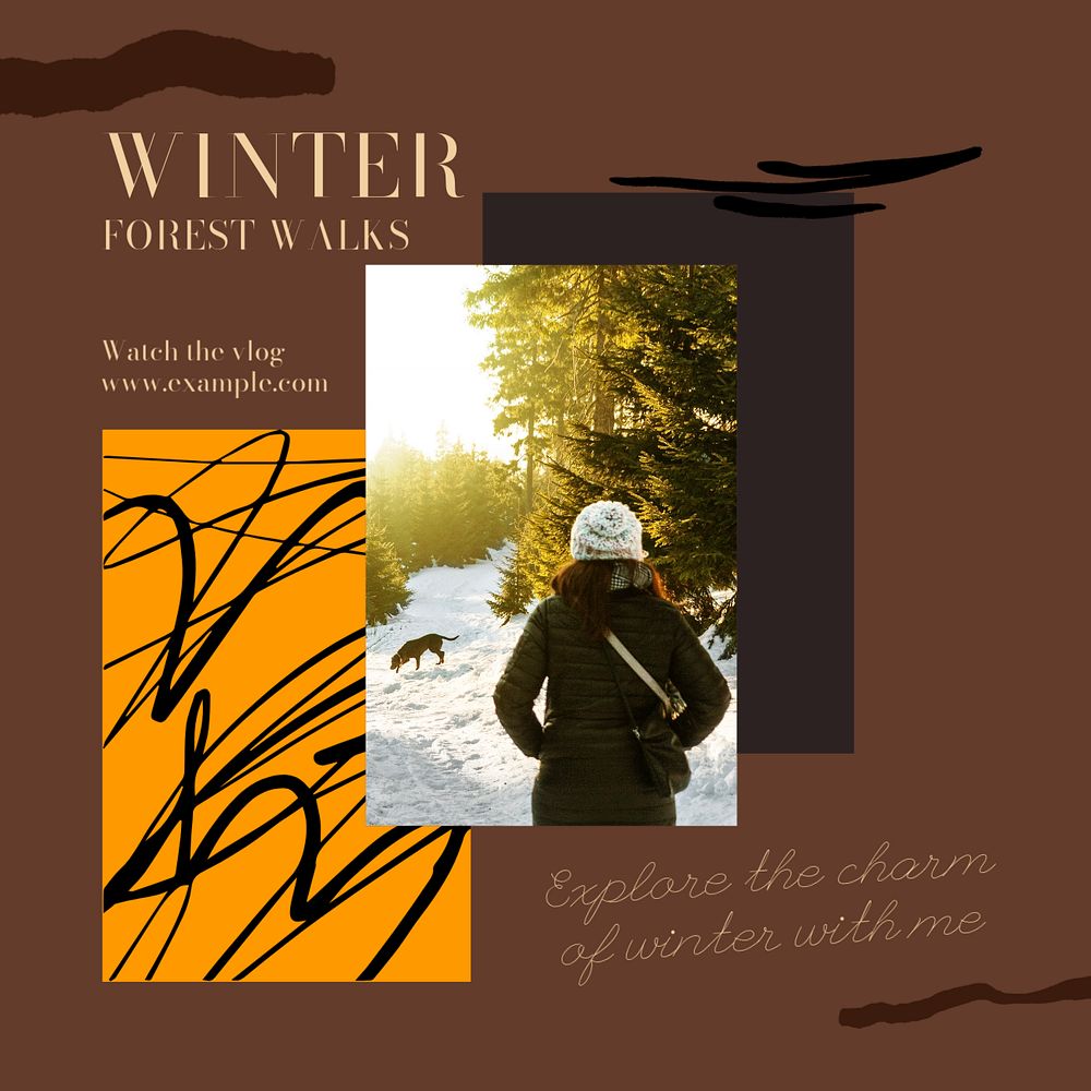 Winter forest walk Facebook post template, editable social media ad