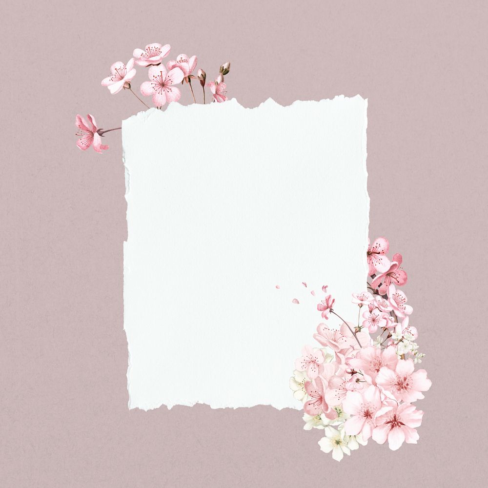 Note paper frame, cherry blossom flower collage, editable design