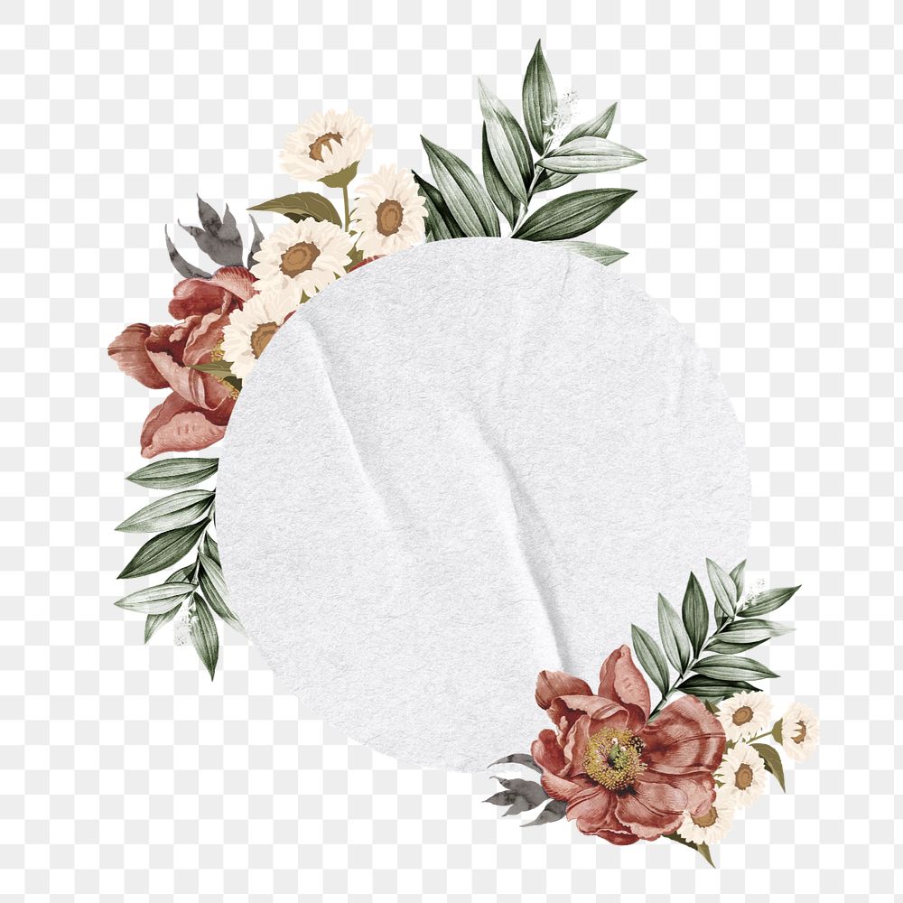 Circle paper png frame, pink vintage flower collage, editable design