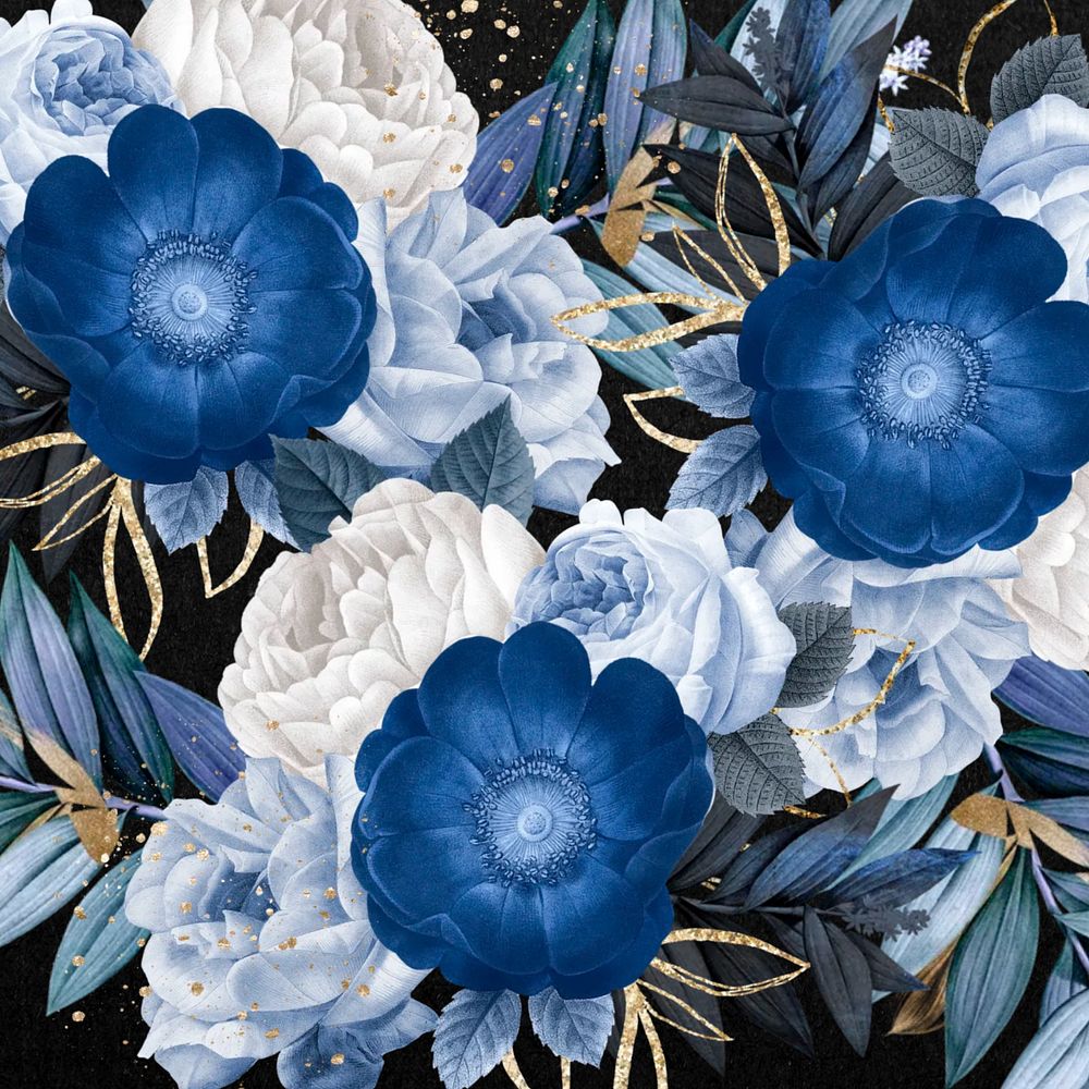 Blue anemone flower background, Winter season, editable design