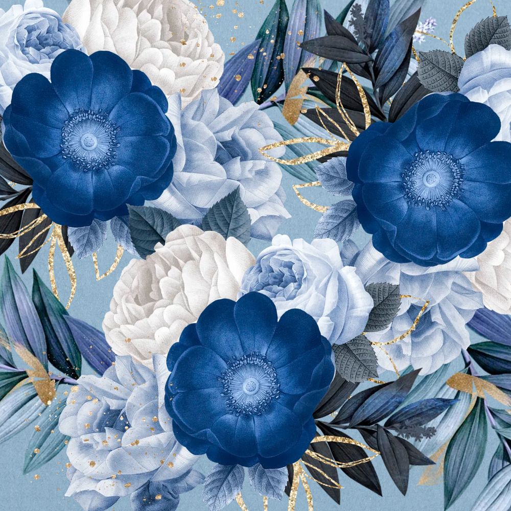 Blue anemone flower background, Winter season, editable design