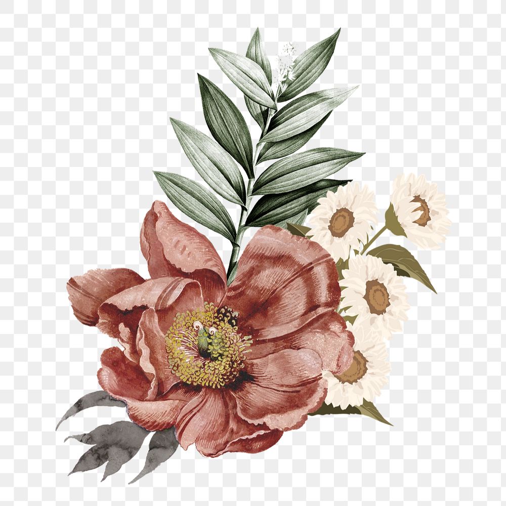 Pink vintage png flower, botanical illustration, editable design