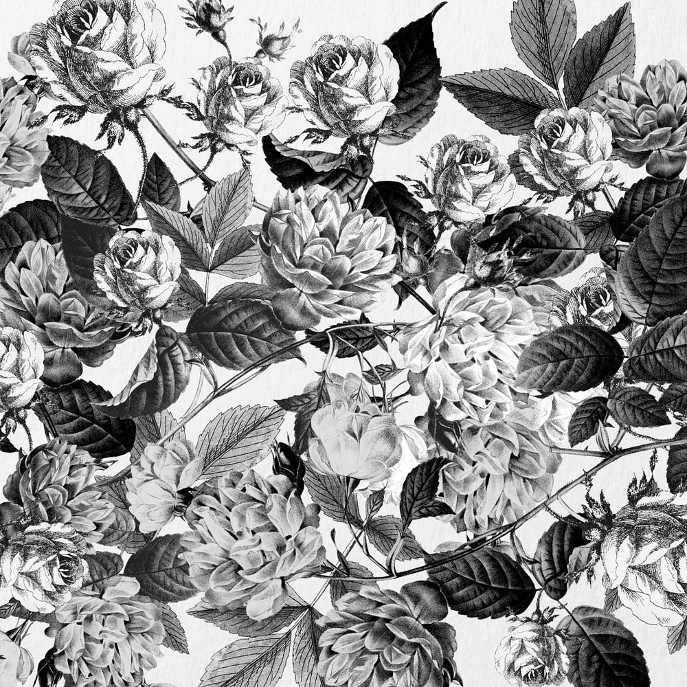 Vintage flower pattern, black and white, editable design