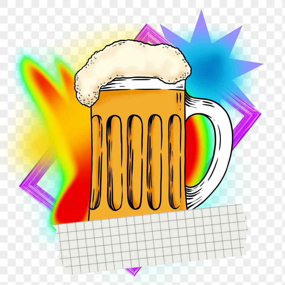 Beer Oktoberfest png element, colorful gradient shape tape, editable design