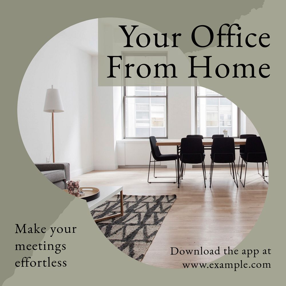 Office from home Facebook post template, editable social media ad