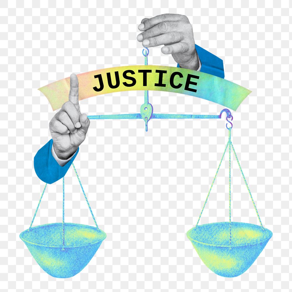 Justice word png element, editable law collage remix