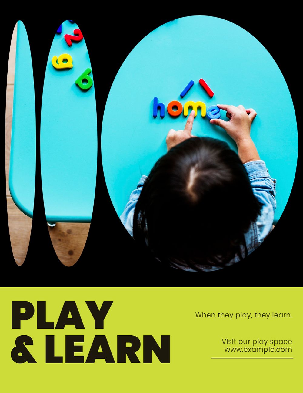 Play & learn flyer template, editable text