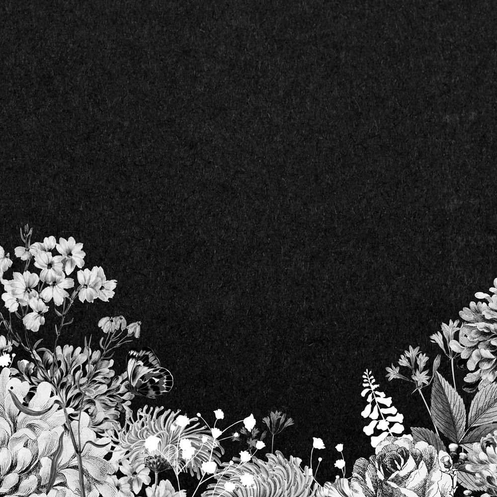 Vintage flower border background, black and white botanical illustration, editable design