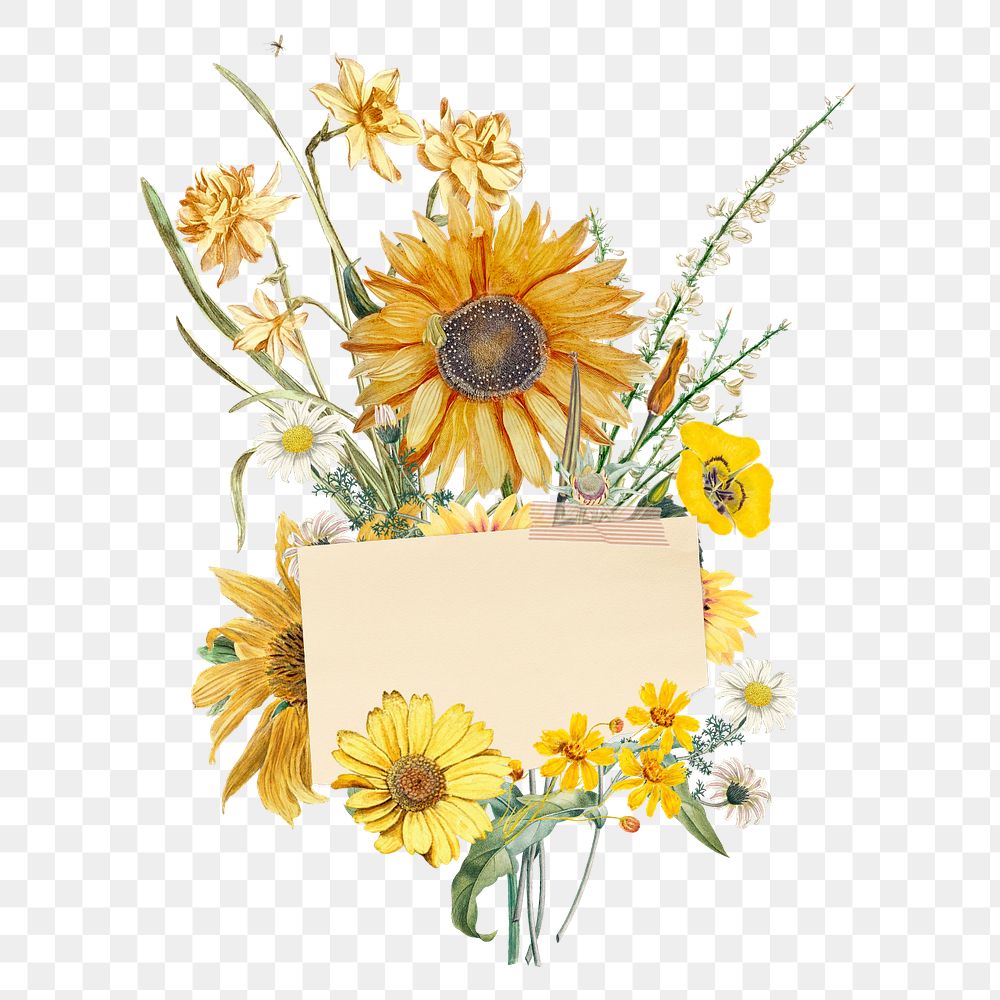 Sunflower bouquet with note paper collage, editable design