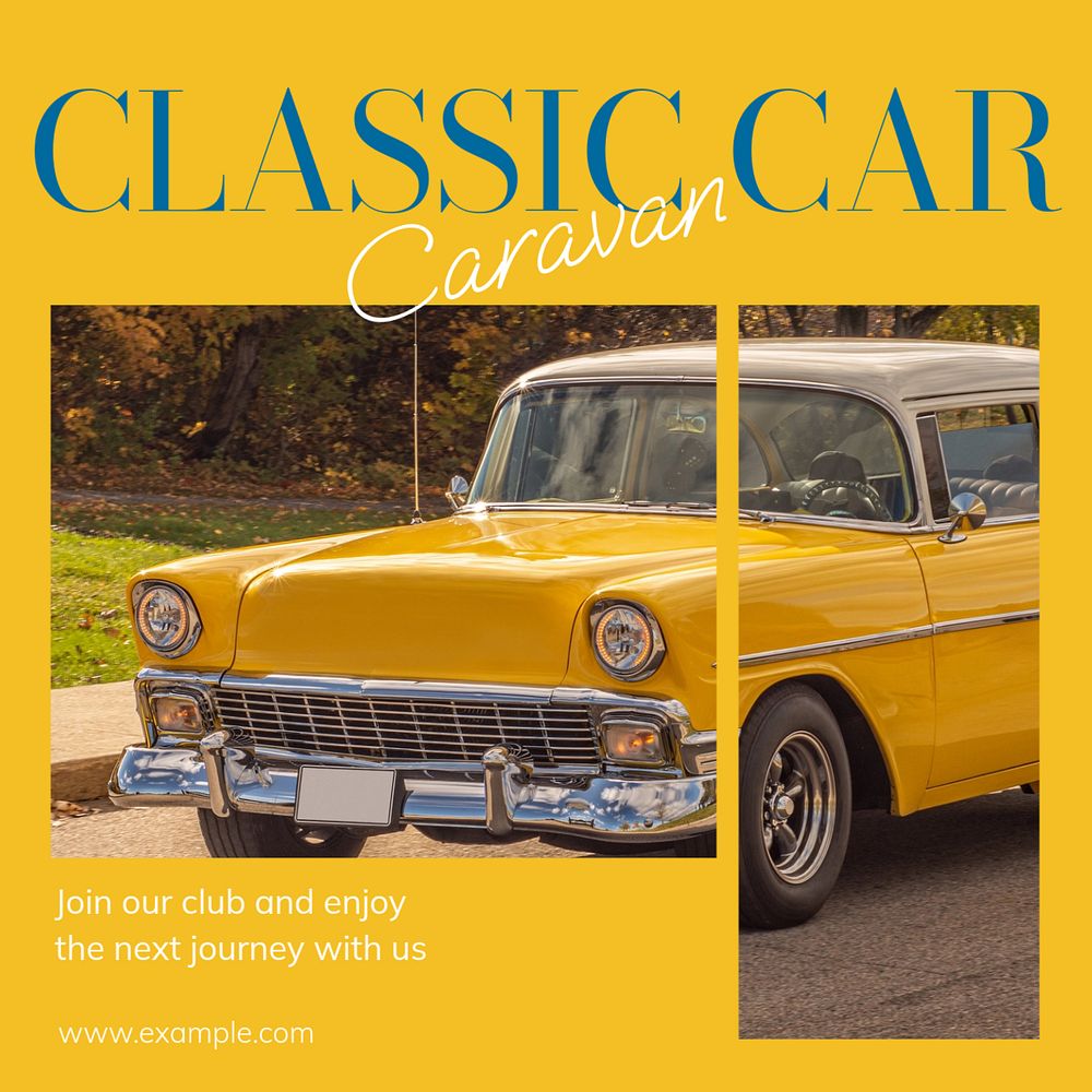 Classic car caravan Instagram post template, editable text