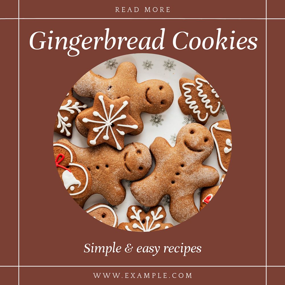 Gingerbread cookie recipe Facebook post template, editable social media ad