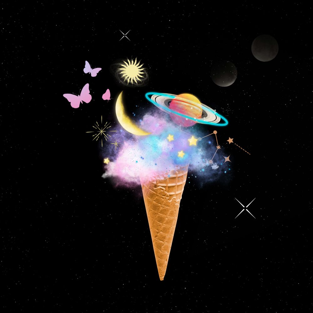 Galaxy ice-cream cone, surreal space collage, editable design