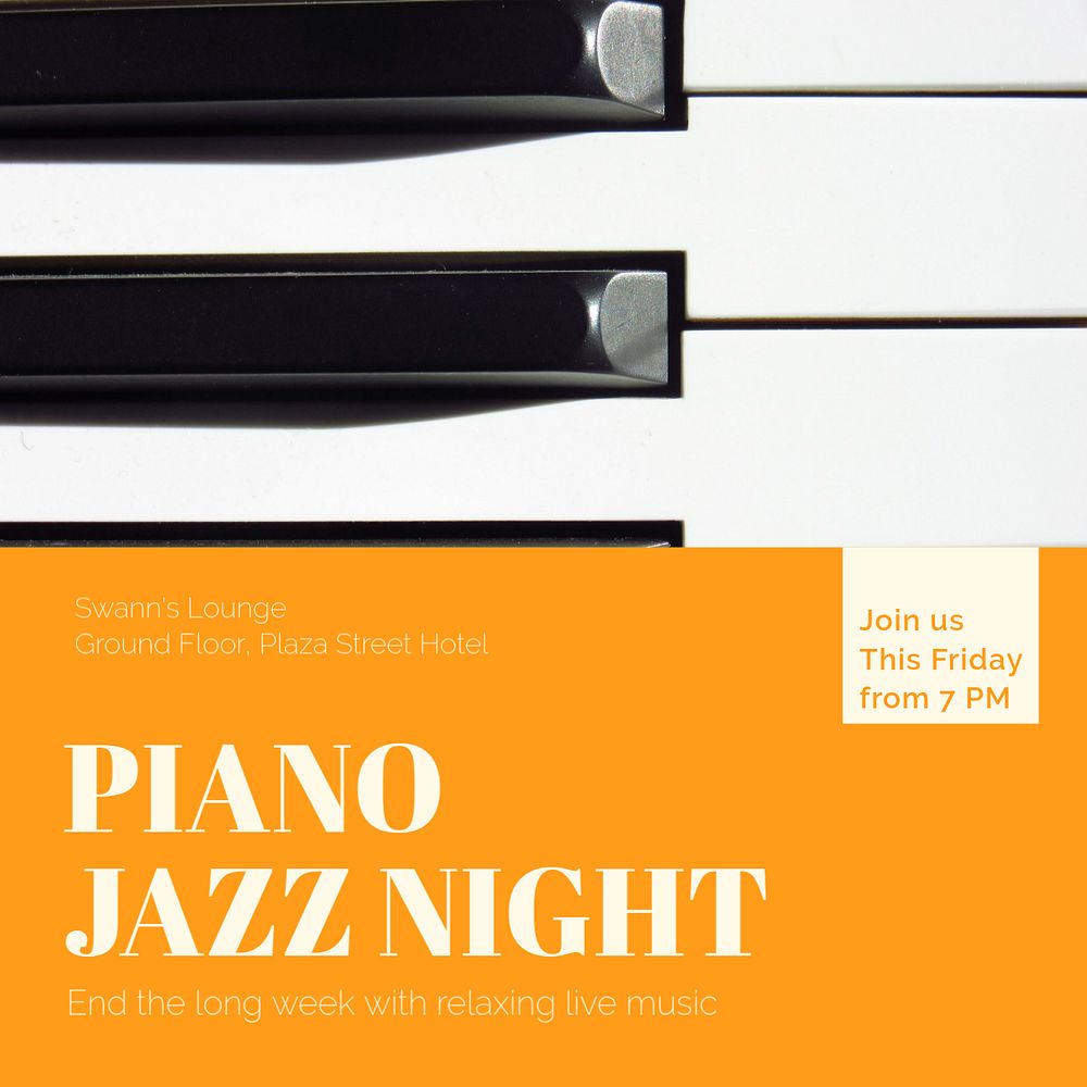 Piano jazz night Instagram post template, editable design