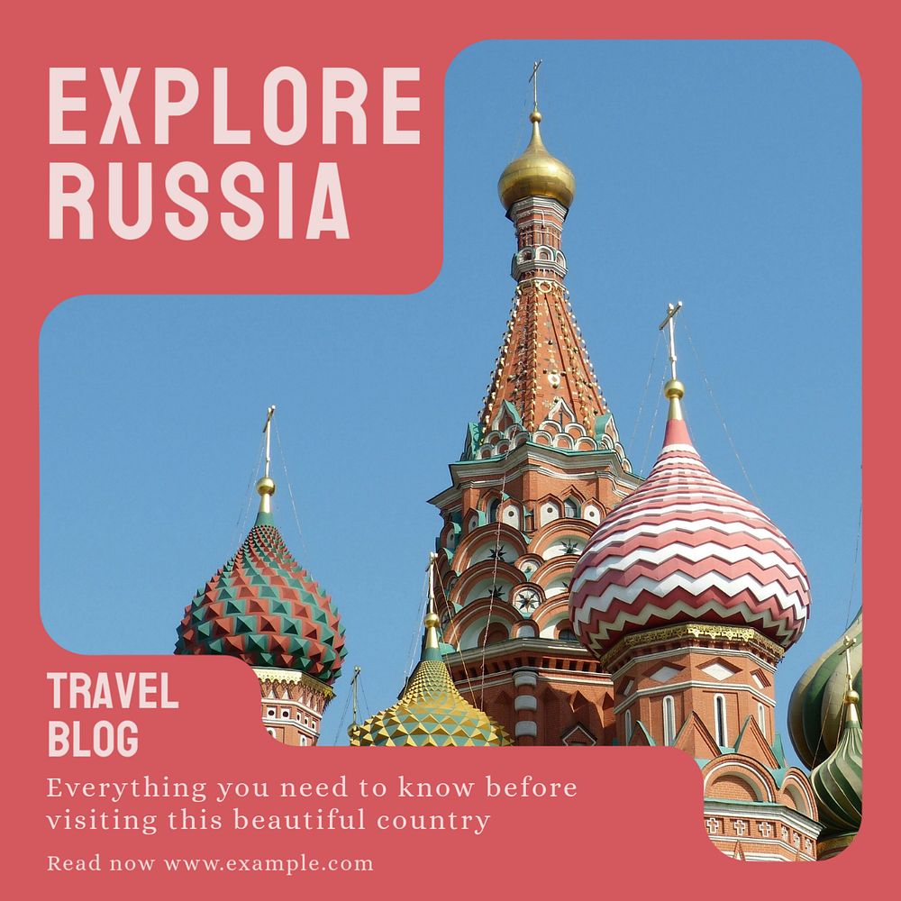 Russia travel Instagram post template, editable design