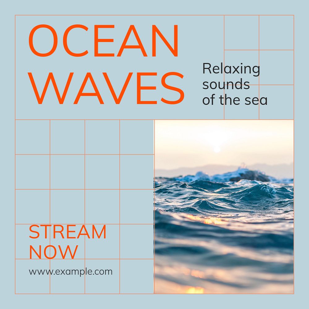 Ocean waves Instagram post template, editable text