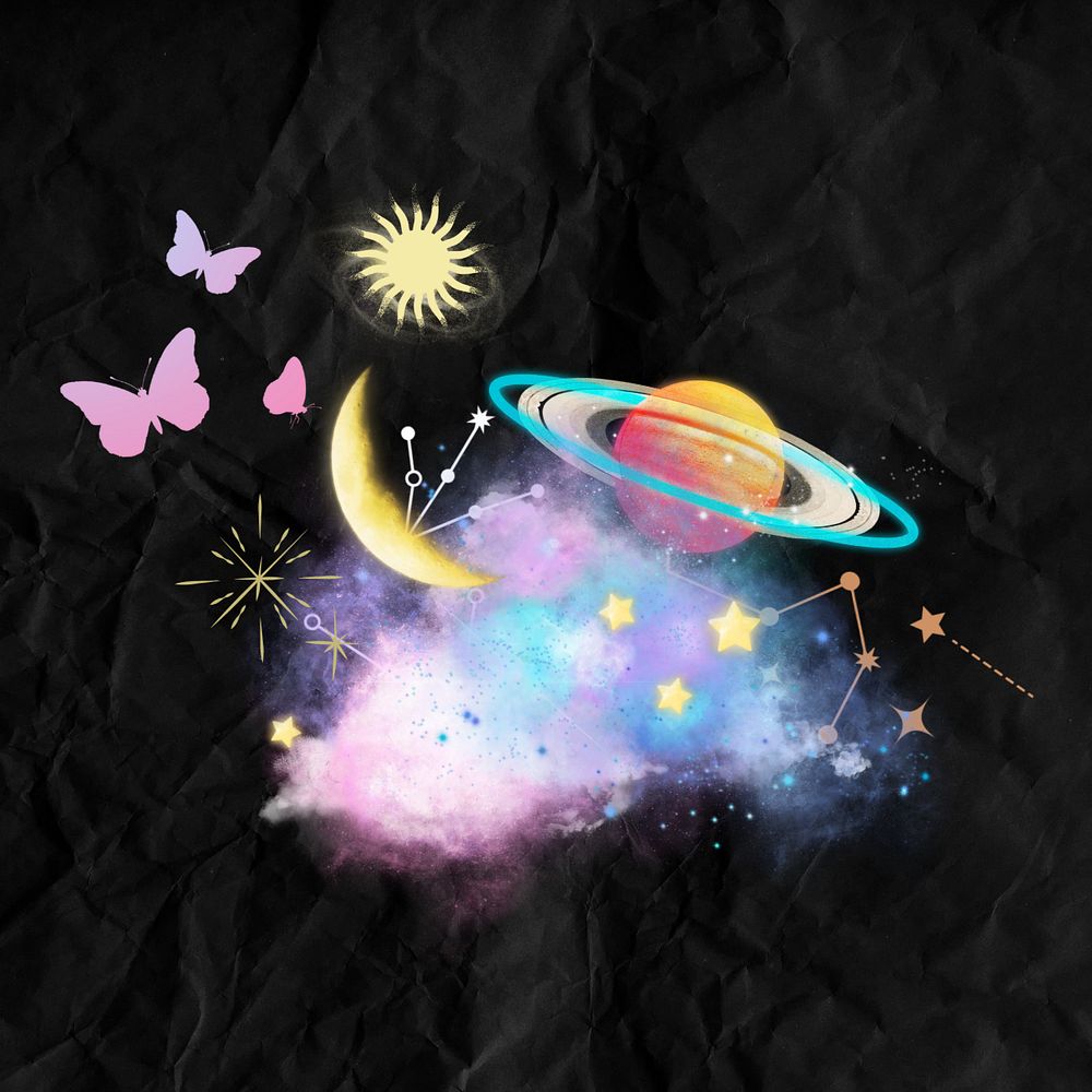 Galaxy & butterfly, surreal space collage art, editable design