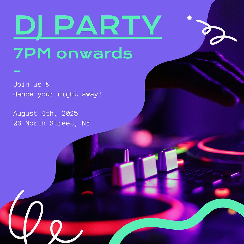 DJ party Instagram post template, editable text