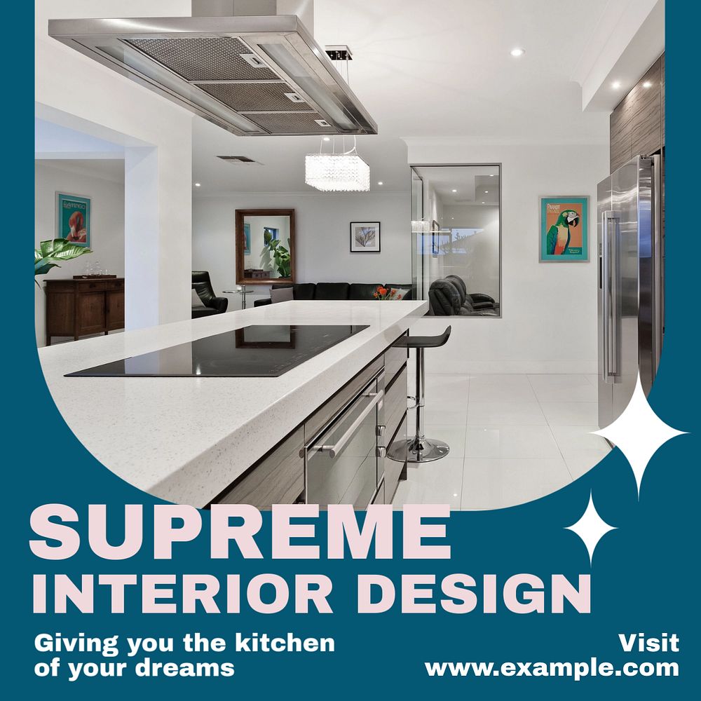 Kitchen interior design Instagram post template, editable design