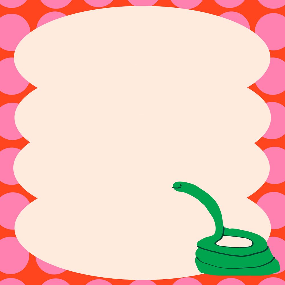 Pink funky frame background, cute snake doodle, editable instagram post