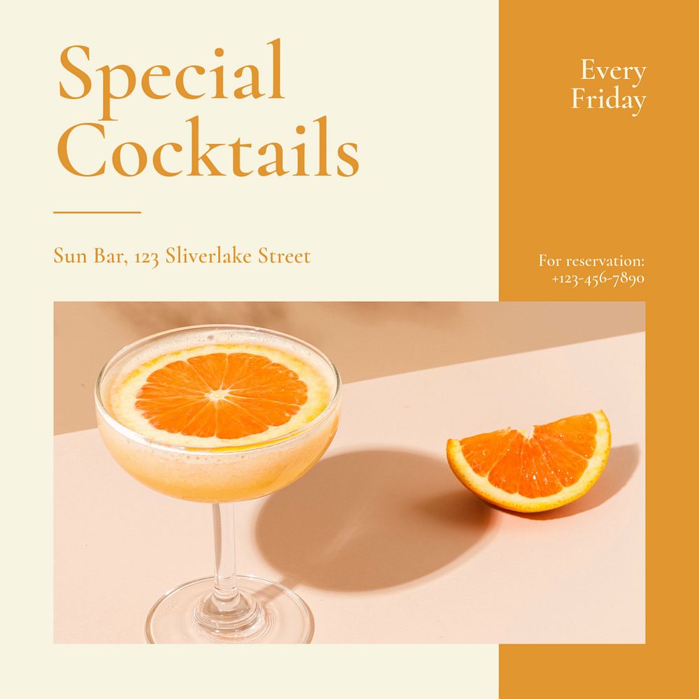 Special cocktails Facebook post template, editable social media ad