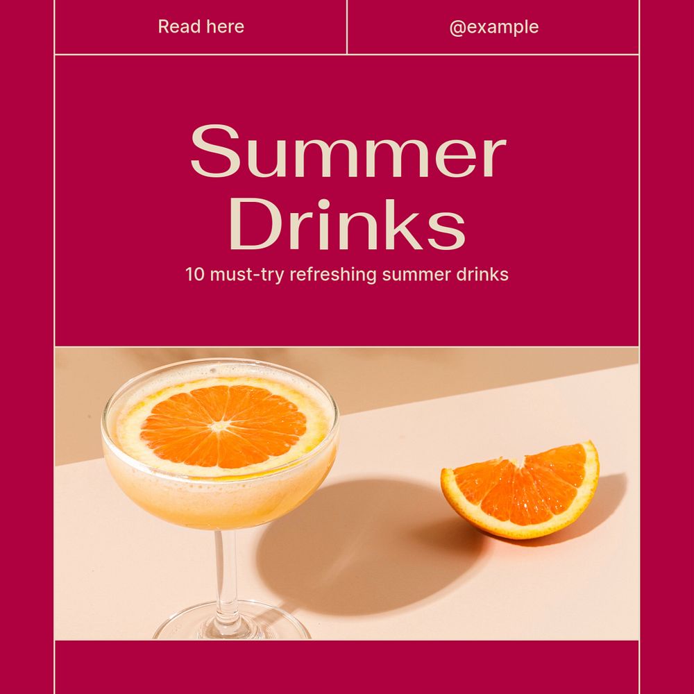 Summer drinks Facebook post template, editable social media ad