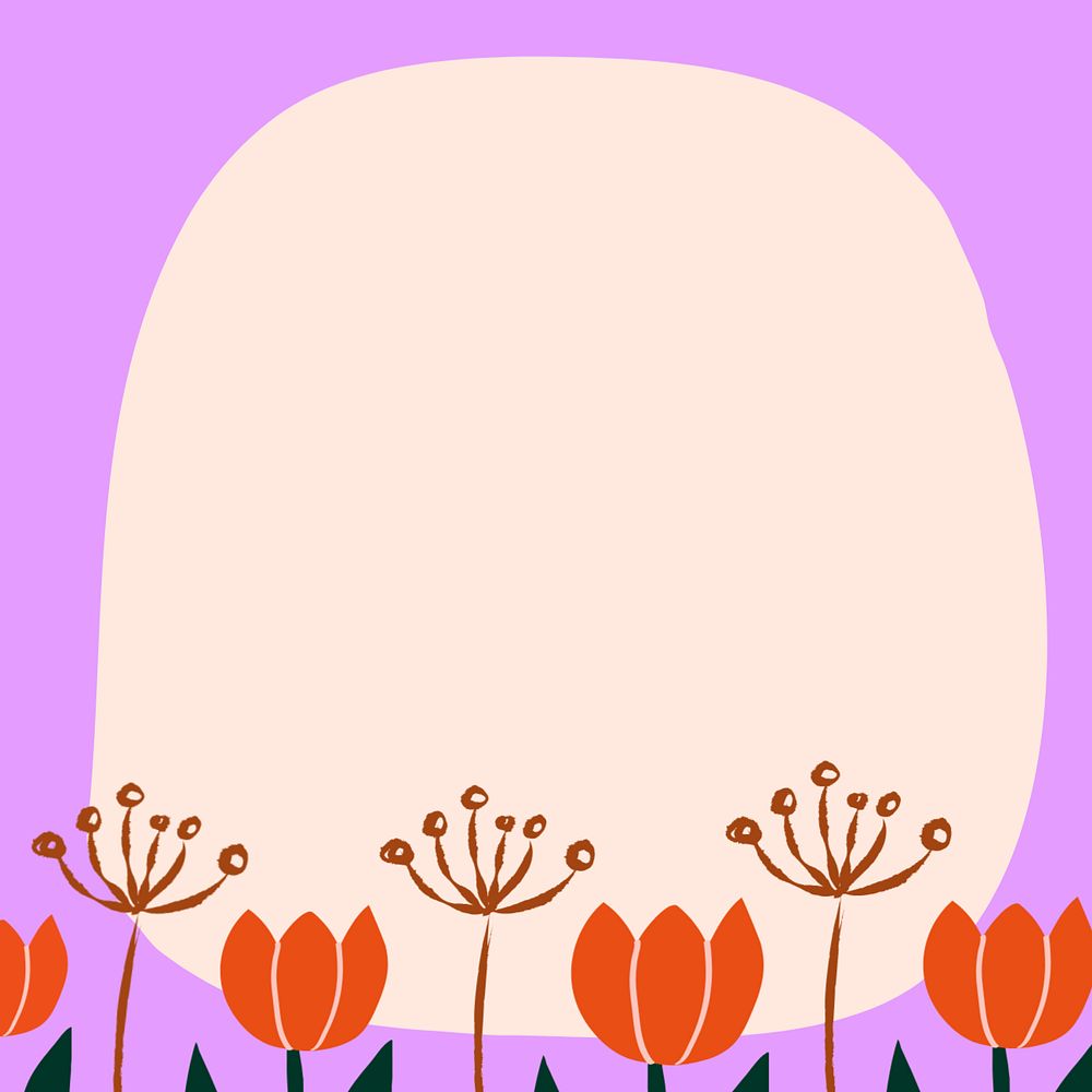 Tulip flower frame background, cute Spring doodle, instagram post, editable design