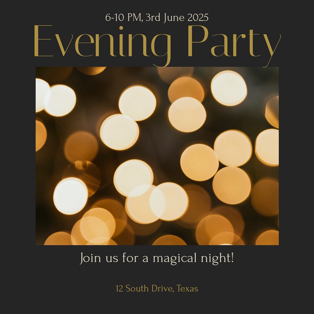 Evening party invitation Facebook post template, editable social media ad