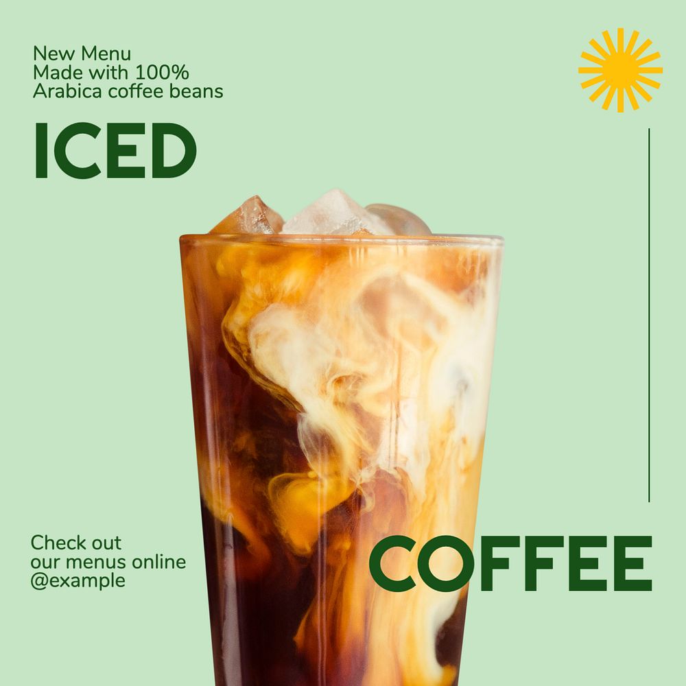 Cafe's new menu Instagram post template, editable text